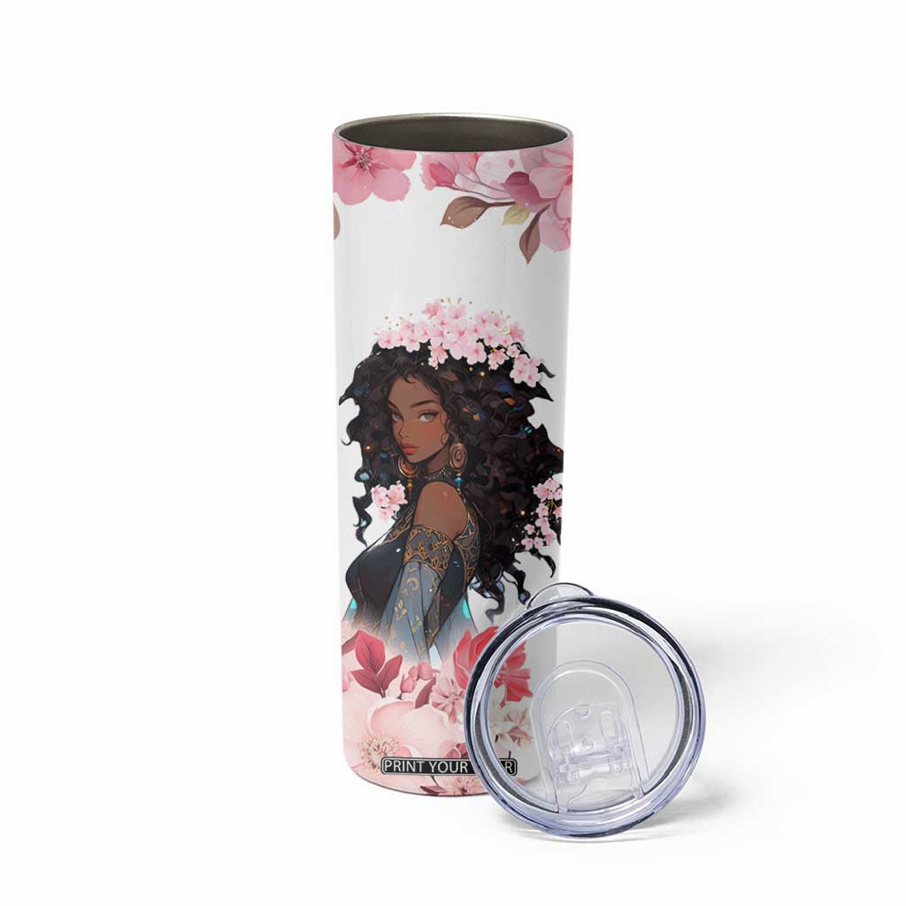 Black Queen Skinny Tumbler Afro Afican Roots Women Floral Juneteenth Black History TB10 Print Your Wear