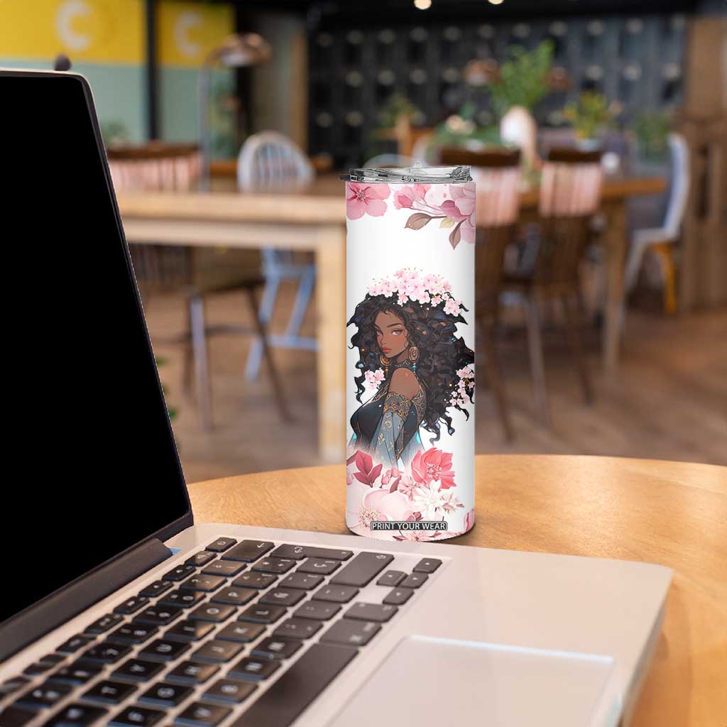 Black Queen Skinny Tumbler Afro Afican Roots Women Floral Juneteenth Black History TB10 Print Your Wear
