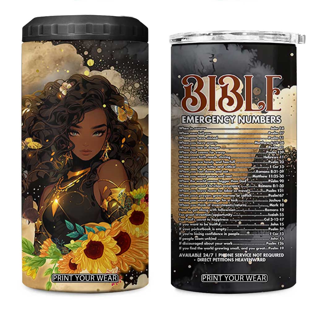 Bible Emergency Numbers 4 in 1 Can Cooler Tumbler Bible Verse Religious Gifts For Afro Women TB10 One Size: 16 oz Black Print Your Wear