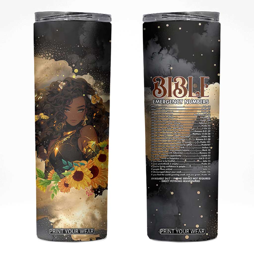 Bible Emergency Numbers Skinny Tumbler Bible Verse Religious Gifts For Afro Women TB10 Black Print Your Wear