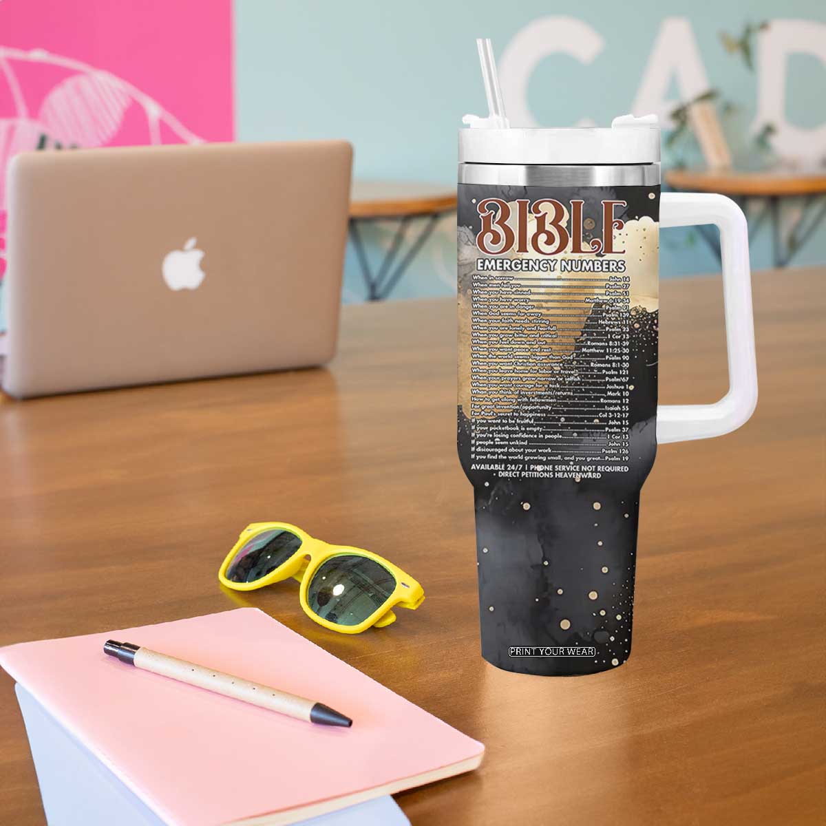 Bible Emergency Numbers Tumbler With Handle Bible Verse Religious Gifts For Afro Women TB10 Print Your Wear
