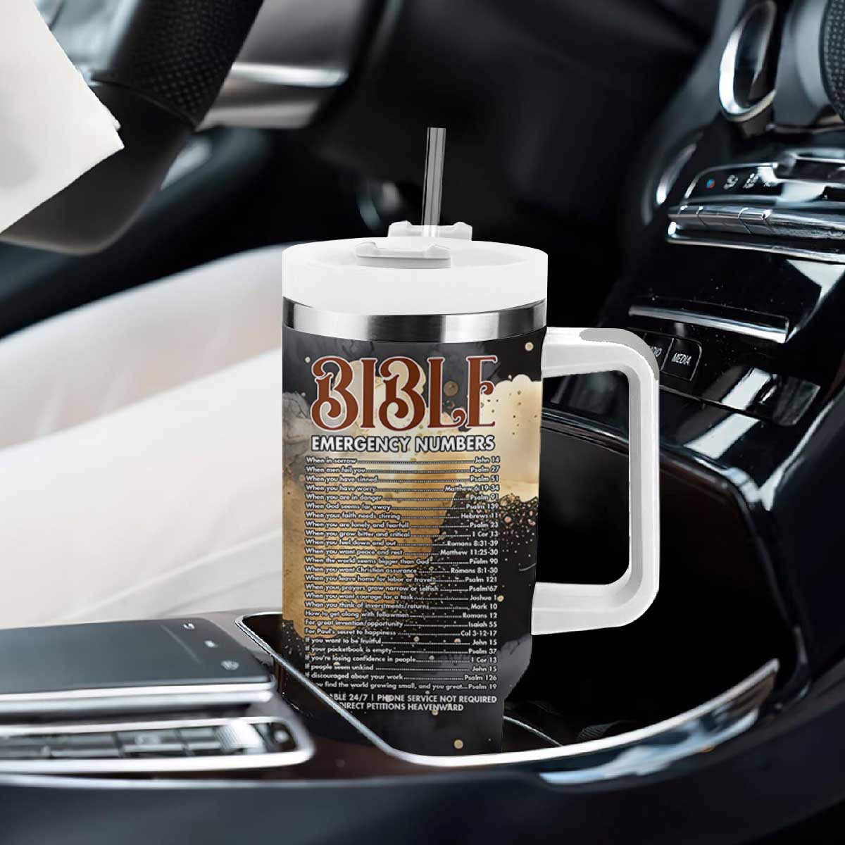 Bible Emergency Numbers Tumbler With Handle Bible Verse Religious Gifts For Afro Women TB10 Print Your Wear