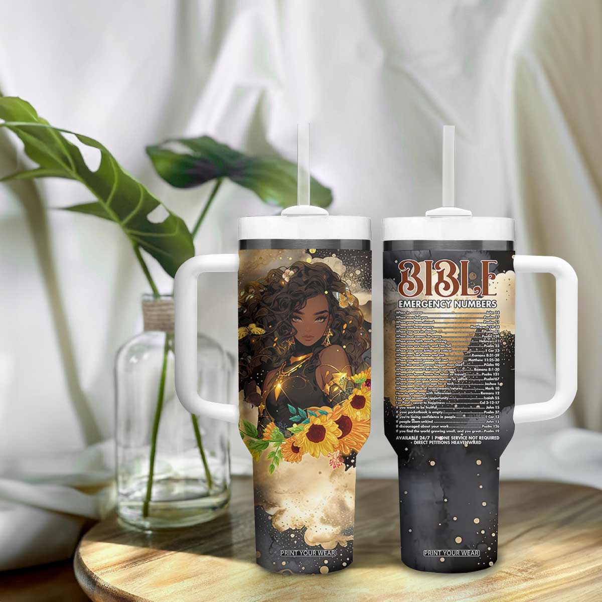 Bible Emergency Numbers Tumbler With Handle Bible Verse Religious Gifts For Afro Women TB10 Print Your Wear