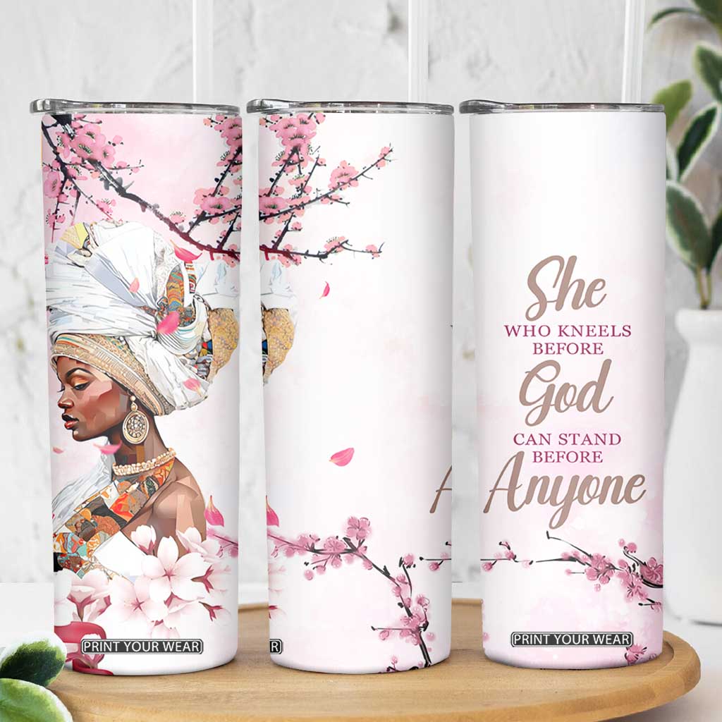 African American Gifts For Women Skinny Tumbler Cherry Blossom Flowers Bible Verse Religious Gifts For Afro Women TB10 Print Your Wear