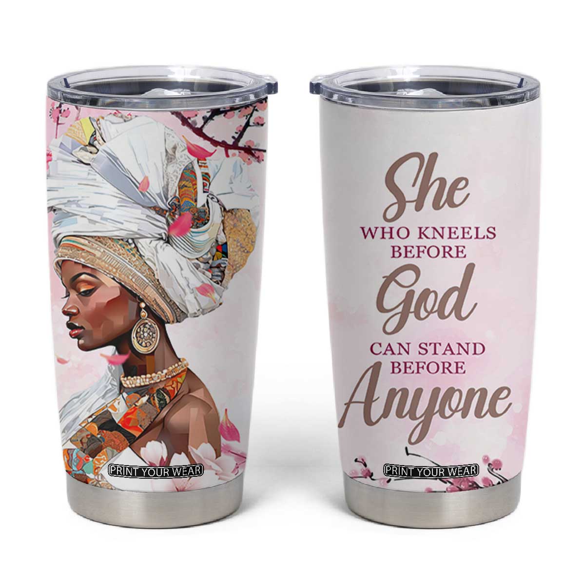 African American Gifts For Women Tumbler Cup Cherry Blossom Flowers Bible Verse Religious Gifts For Afro Women TB10 Pink Print Your Wear