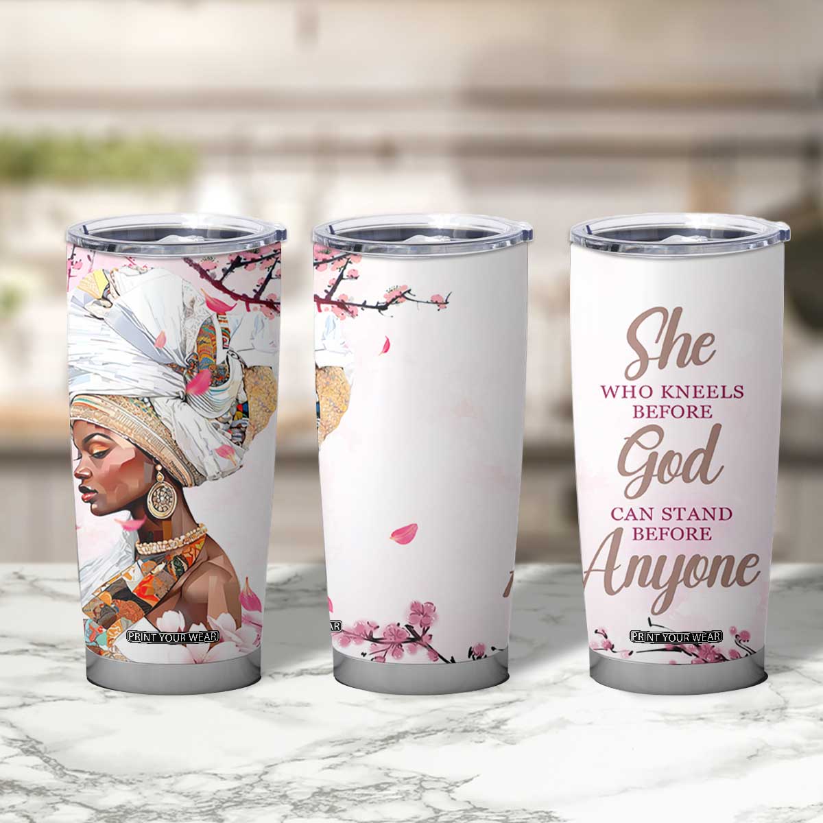 African American Gifts For Women Tumbler Cup Cherry Blossom Flowers Bible Verse Religious Gifts For Afro Women TB10 Print Your Wear