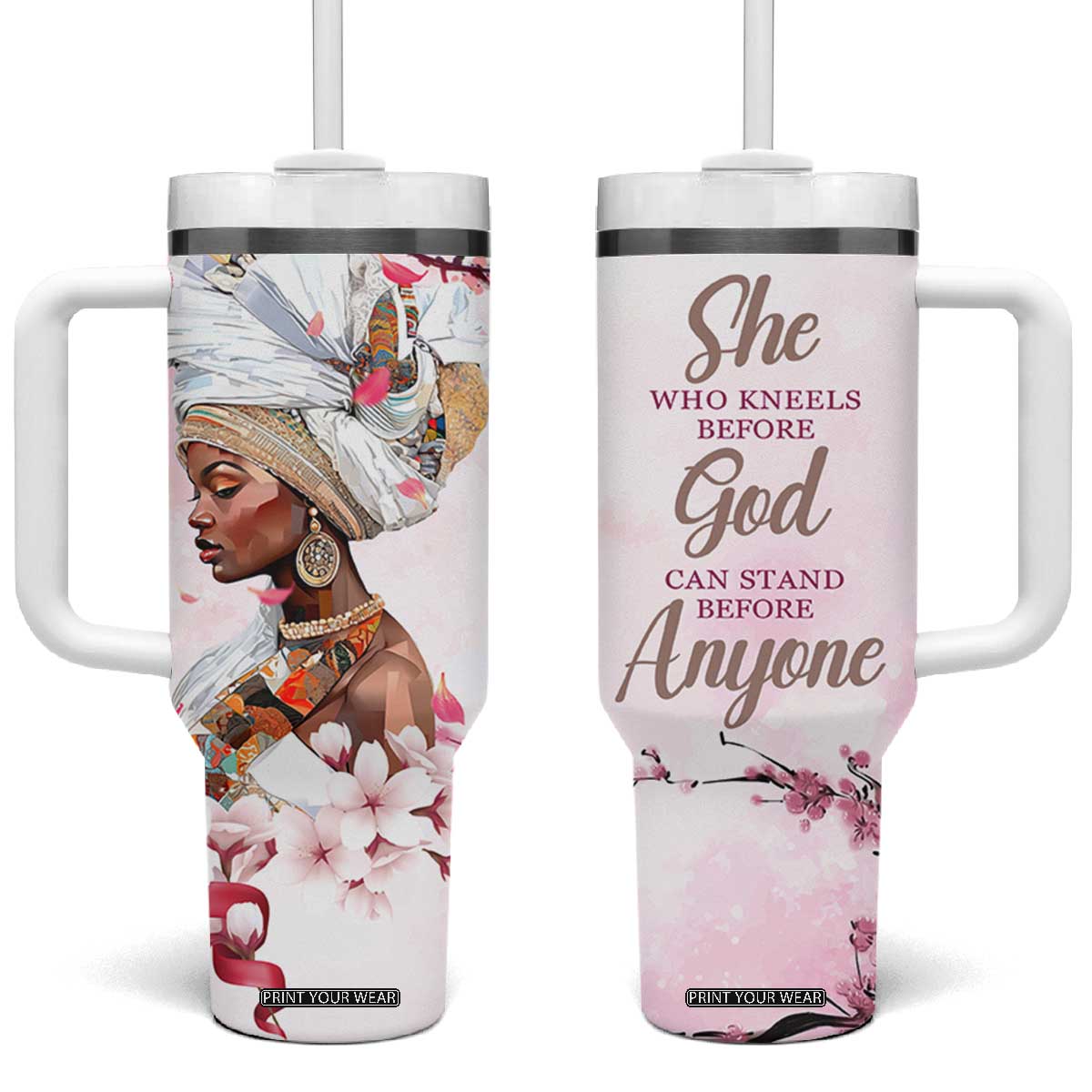 African American Gifts For Women Tumbler With Handle Cherry Blossom Flowers Bible Verse Religious Gifts For Afro Women TB10 One Size: 40 oz Pink Print Your Wear