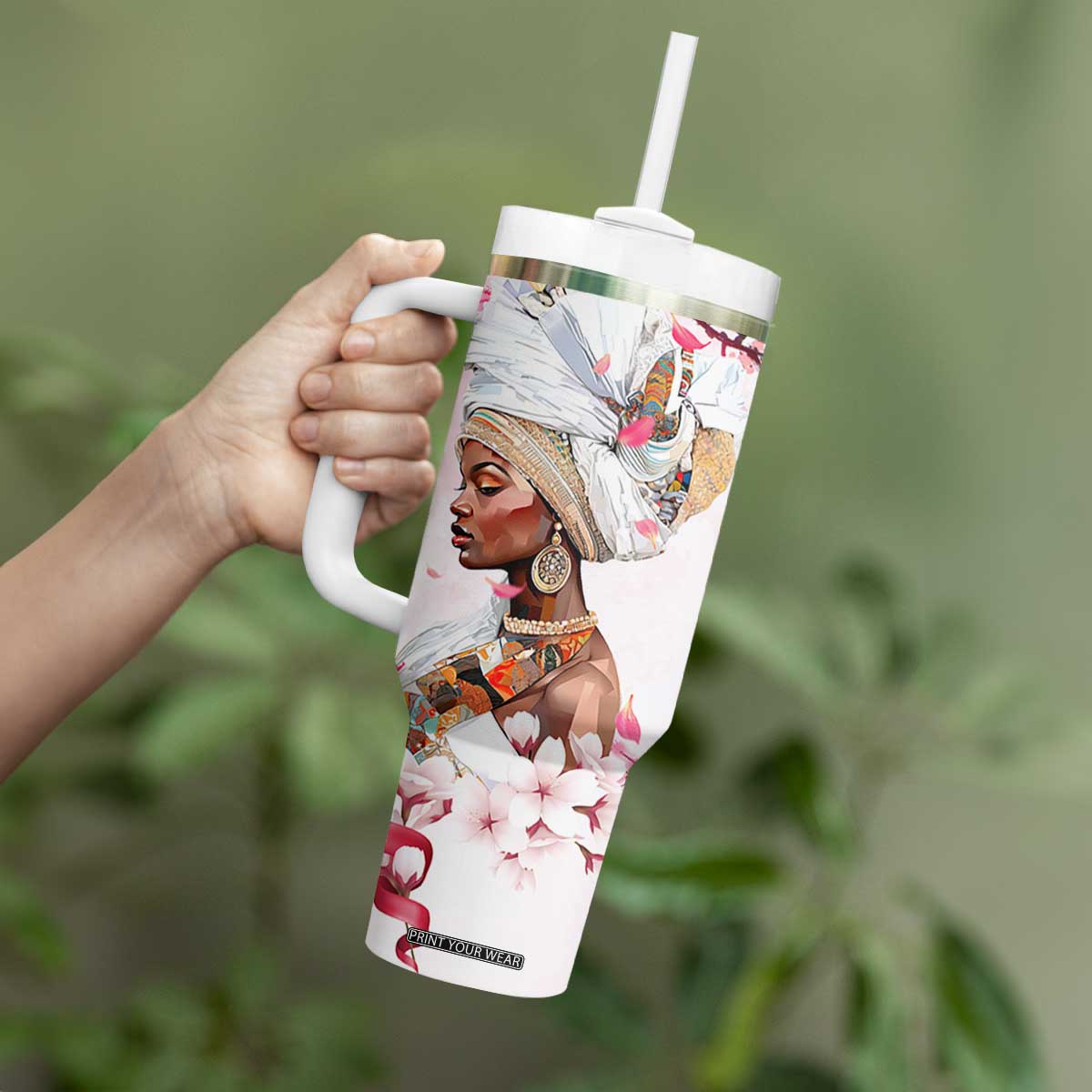 African American Gifts For Women Tumbler With Handle Cherry Blossom Flowers Bible Verse Religious Gifts For Afro Women TB10 Print Your Wear
