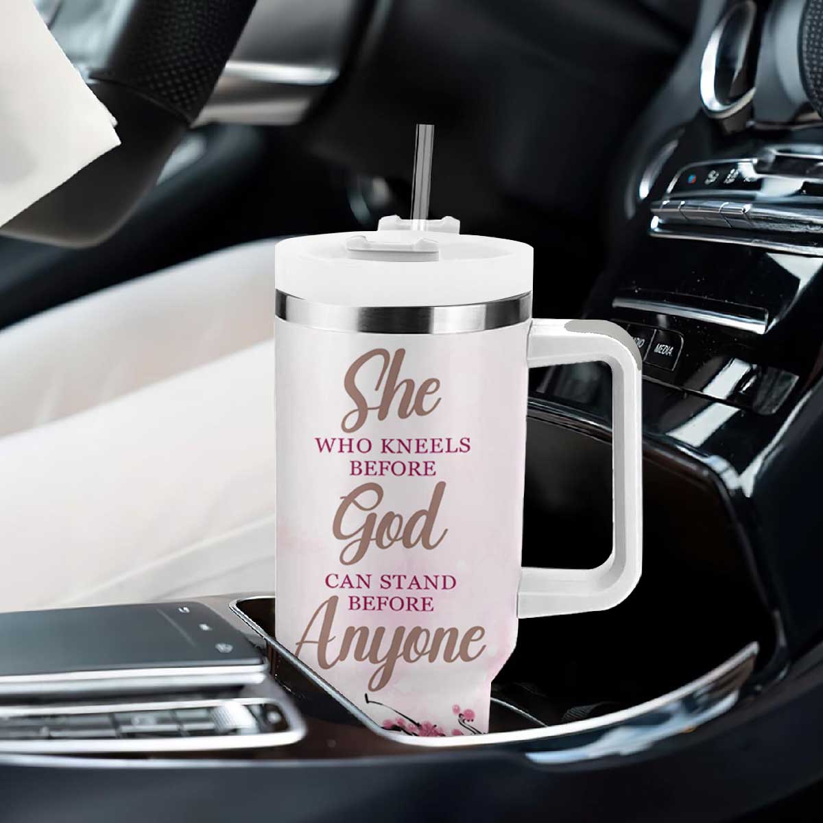 African American Gifts For Women Tumbler With Handle Cherry Blossom Flowers Bible Verse Religious Gifts For Afro Women TB10 Print Your Wear