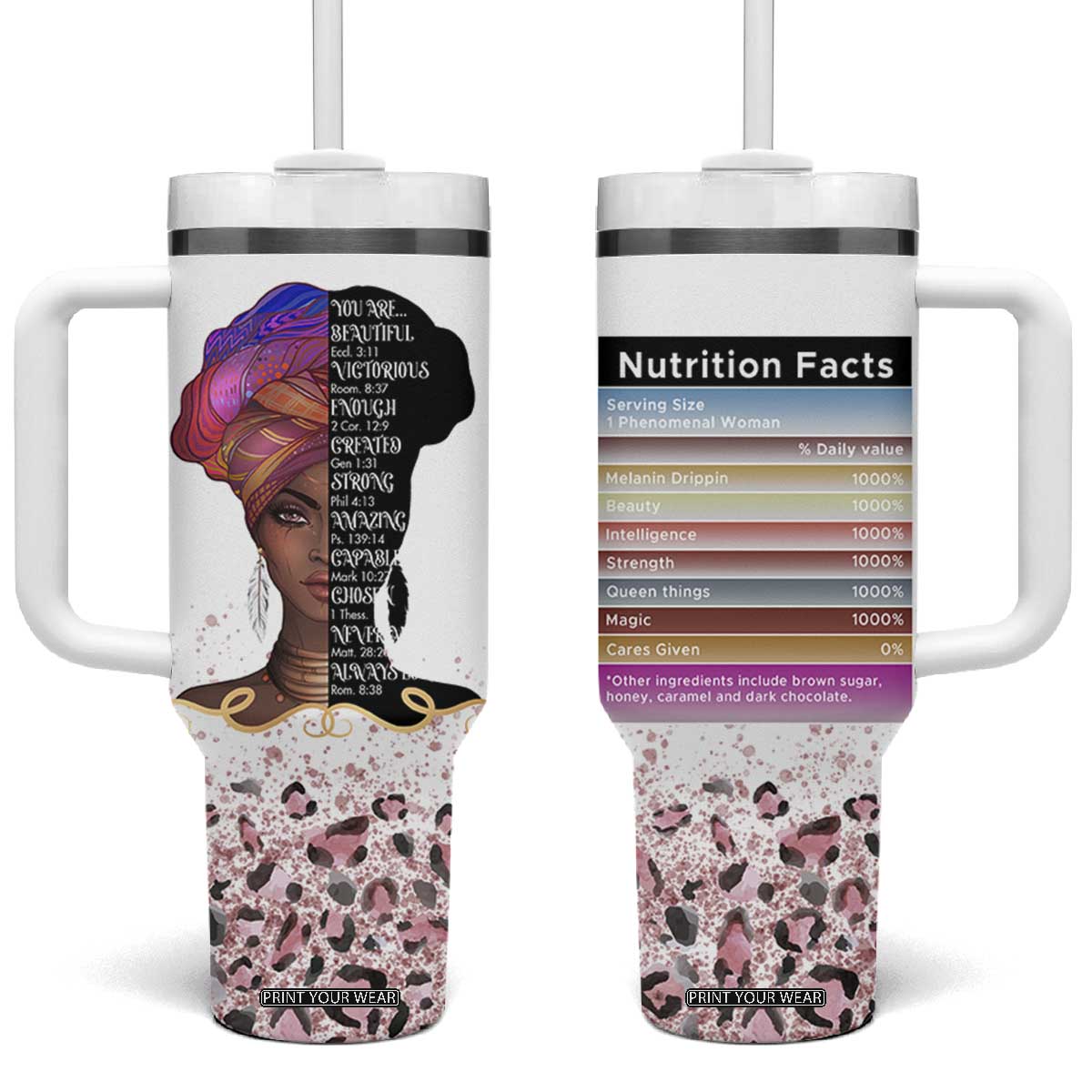 Christian Gifts For Afro Women Tumbler With Handle You Are Bible Verse Religious Gifts Leopard TB10 One Size: 40 oz White Print Your Wear