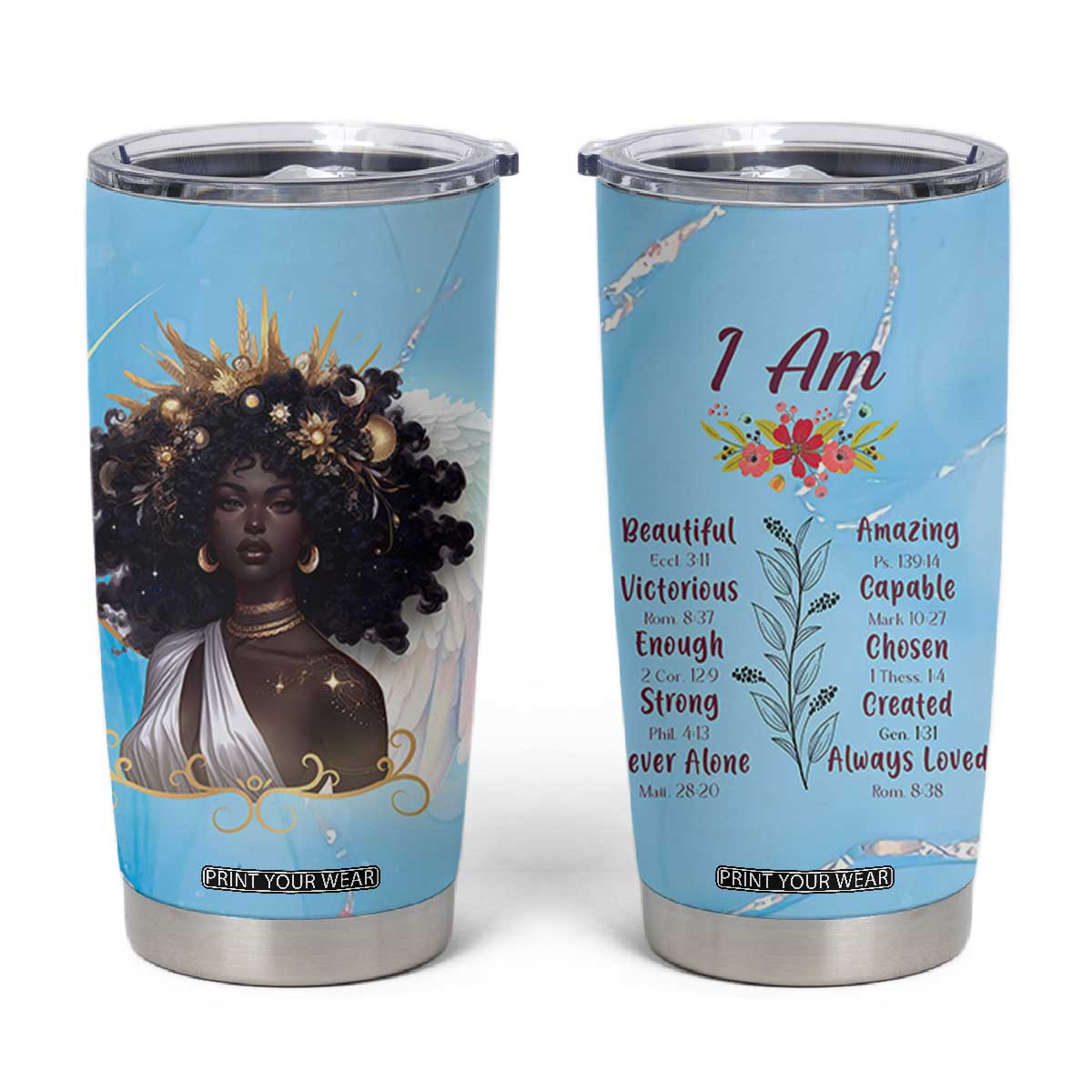 Christian Gifts for Black Women Tumbler Cup African American Afro Black Girl Encouragement Religious Gift TB10 Blue Print Your Wear