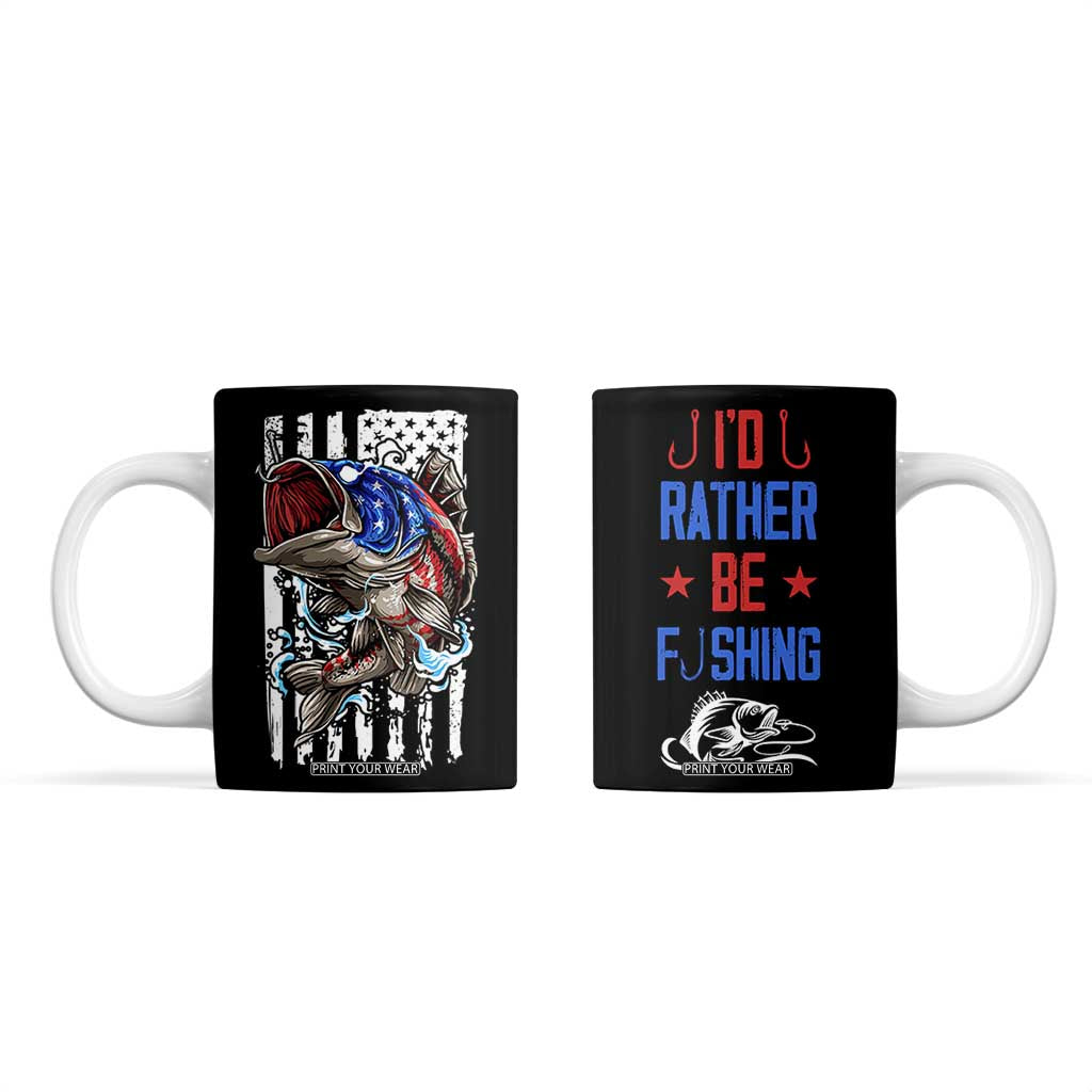 Fishing Gifts Coffee Mug Id Rather Be Fishing Bass Fish American Flag TB10 Black Print Your Wear
