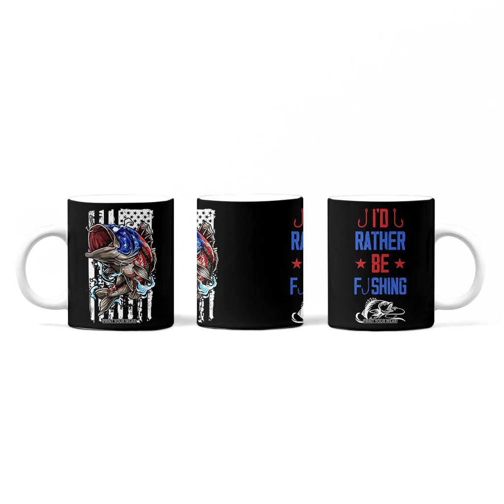 Fishing Gifts Coffee Mug Id Rather Be Fishing Bass Fish American Flag TB10 Print Your Wear