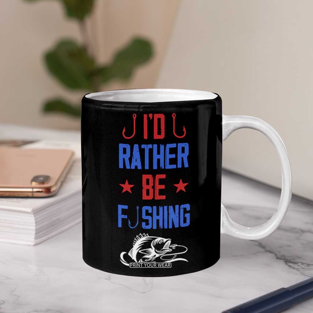 Fishing Gifts Coffee Mug Id Rather Be Fishing Bass Fish American Flag TB10 Print Your Wear