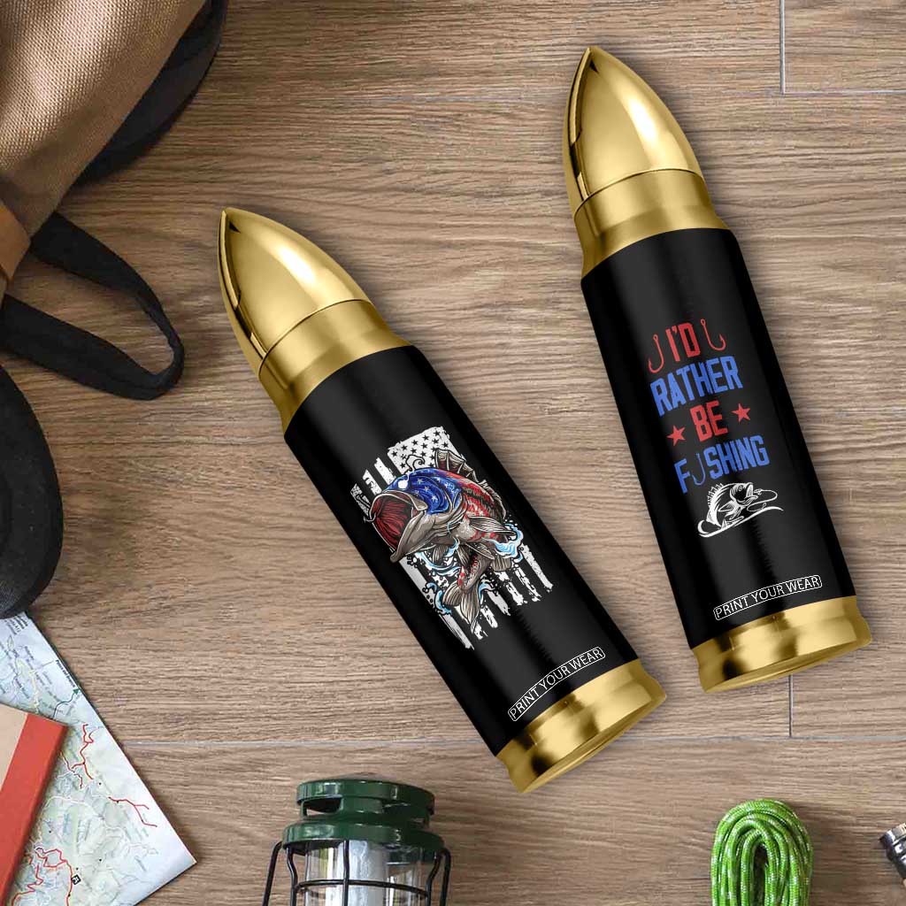 Fishing Gifts Bullet Tumbler Id Rather Be Fishing Bass Fish American Flag TB10 Print Your Wear