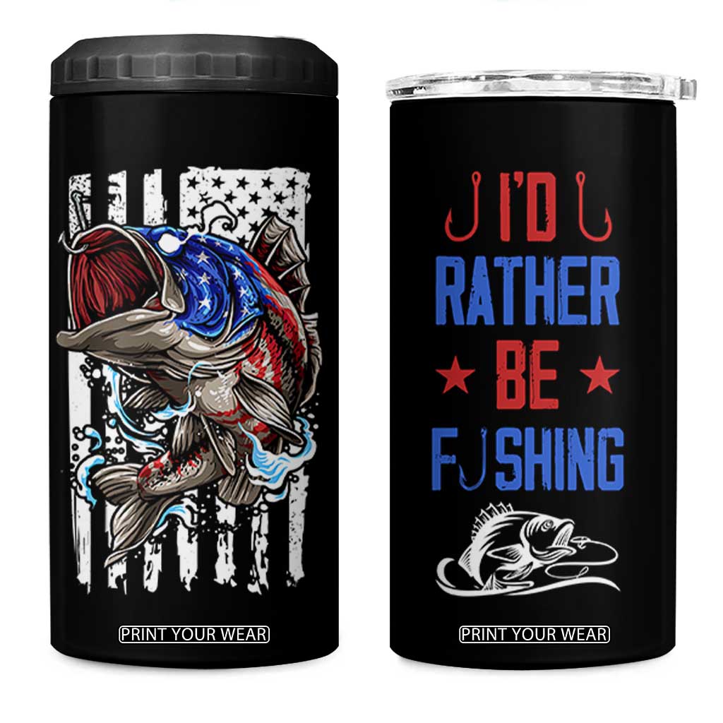 Fishing Gifts 4 in 1 Can Cooler Tumbler Id Rather Be Fishing Bass Fish American Flag TB10 One Size: 16 oz Black Print Your Wear
