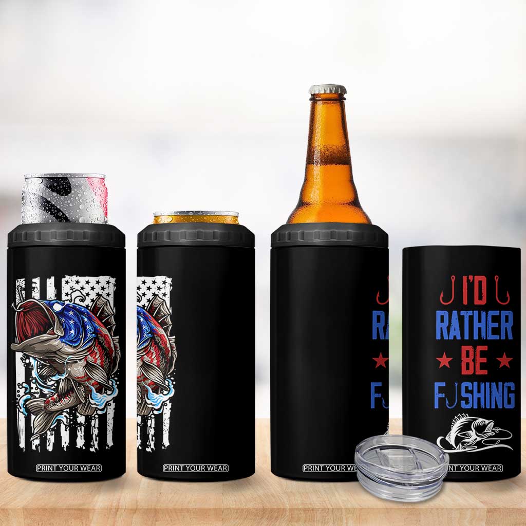 Fishing Gifts 4 in 1 Can Cooler Tumbler Id Rather Be Fishing Bass Fish American Flag TB10 Print Your Wear