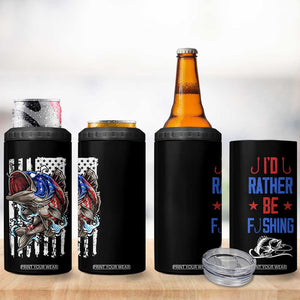 Fishing Gifts 4 in 1 Can Cooler Tumbler Id Rather Be Fishing Bass Fish American Flag TB10 Print Your Wear
