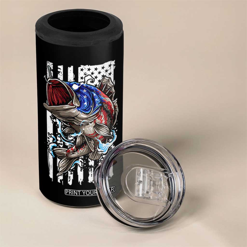 Fishing Gifts 4 in 1 Can Cooler Tumbler Id Rather Be Fishing Bass Fish American Flag TB10 Print Your Wear