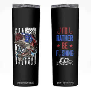 Fishing Gifts Skinny Tumbler Id Rather Be Fishing Bass Fish American Flag TB10 Black Print Your Wear