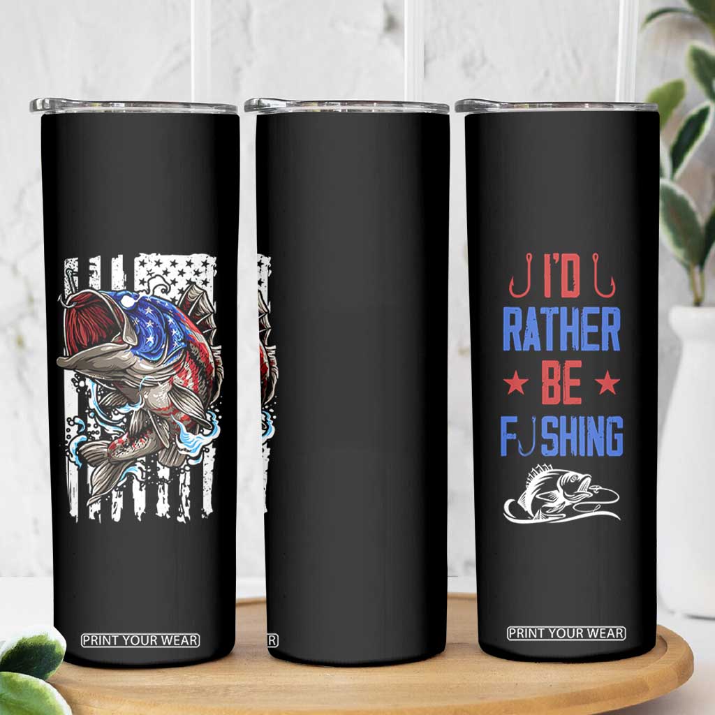 Fishing Gifts Skinny Tumbler Id Rather Be Fishing Bass Fish American Flag TB10 Print Your Wear