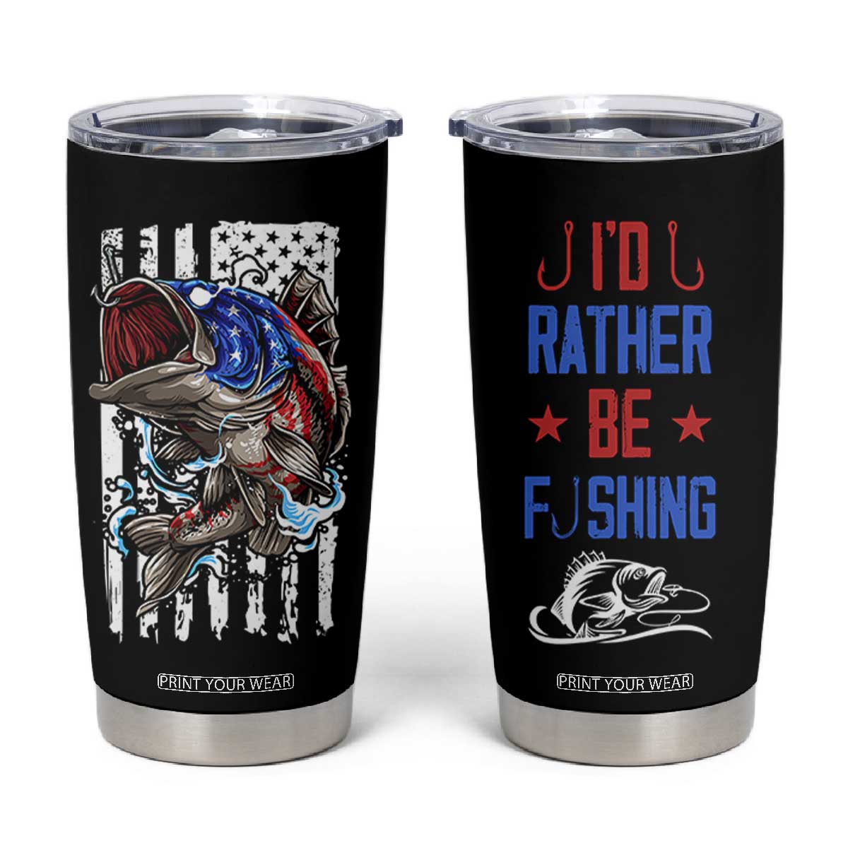 Fishing Gifts Tumbler Cup Id Rather Be Fishing Bass Fish American Flag TB10 Black Print Your Wear