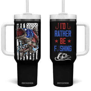 Fishing Gifts Tumbler With Handle Id Rather Be Fishing Bass Fish American Flag TB10 One Size: 40 oz Black Print Your Wear