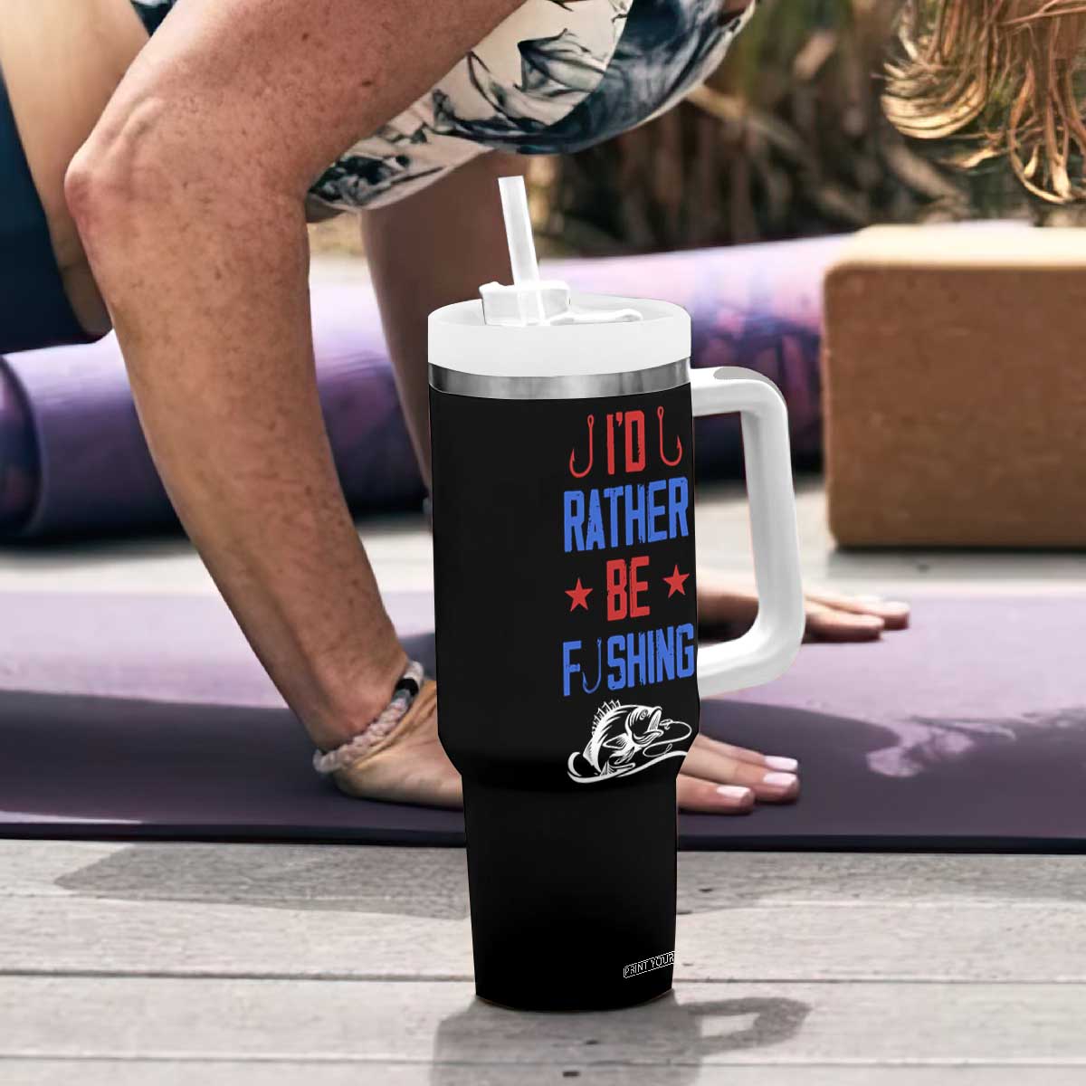 Fishing Gifts Tumbler With Handle Id Rather Be Fishing Bass Fish American Flag TB10 Print Your Wear