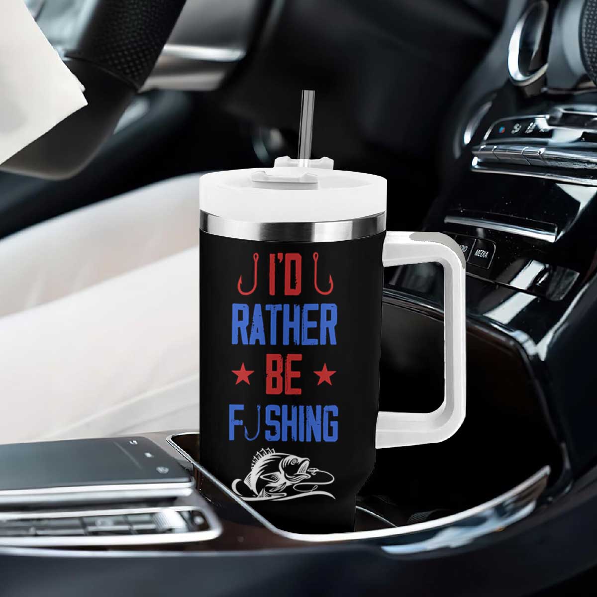Fishing Gifts Tumbler With Handle Id Rather Be Fishing Bass Fish American Flag TB10 Print Your Wear