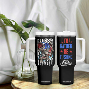 Fishing Gifts Tumbler With Handle Id Rather Be Fishing Bass Fish American Flag TB10 Print Your Wear