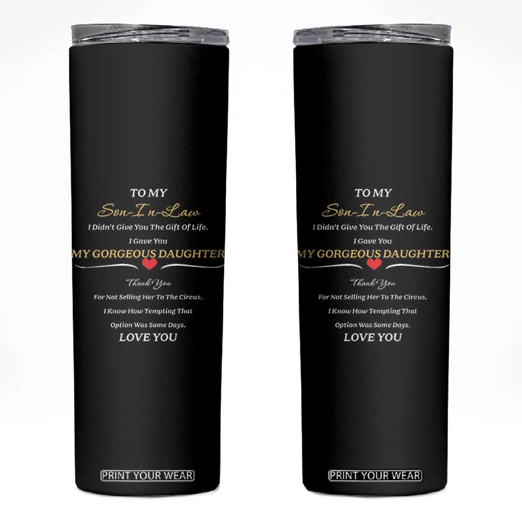 Son In Law Gifts Skinny Tumbler Future SIL Wedding Gift From Mother In Law MIL TB10 Black Print Your Wear