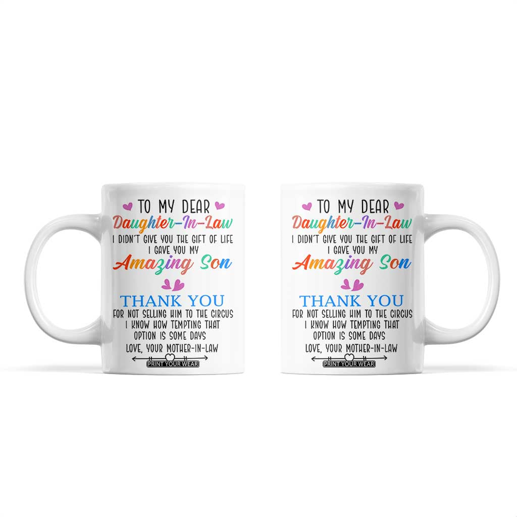 Gifts For Daughter In Law Coffee Mug Funny Wedding Day Gift From Mother In Law TB10 White Print Your Wear