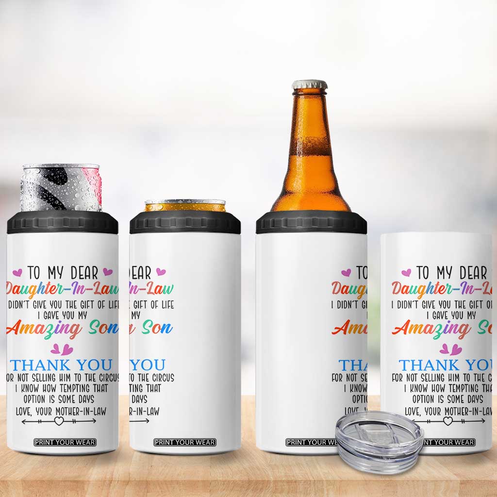 Gifts For Daughter In Law 4 in 1 Can Cooler Tumbler Funny Wedding Day Gift From Mother In Law TB10 Print Your Wear