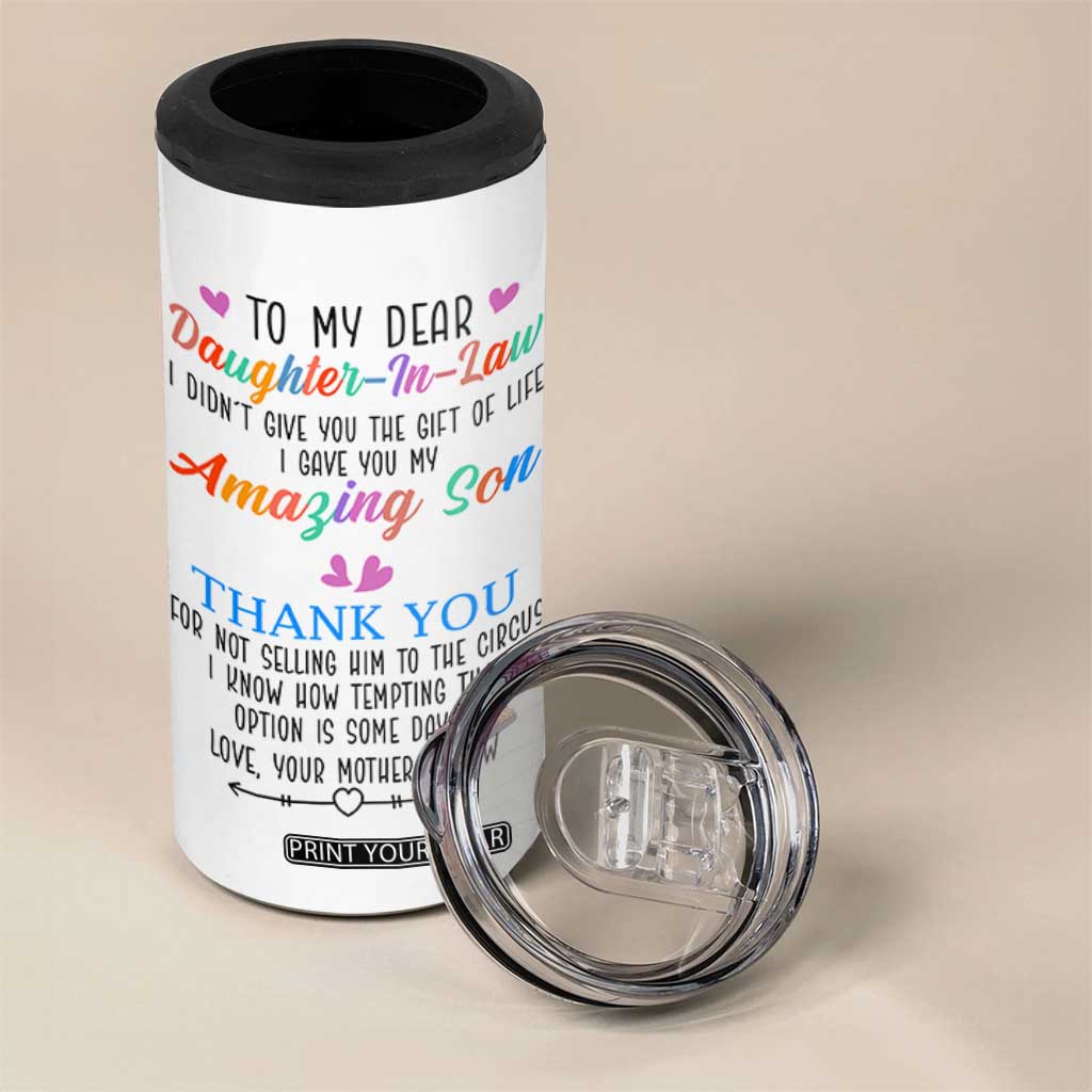 Gifts For Daughter In Law 4 in 1 Can Cooler Tumbler Funny Wedding Day Gift From Mother In Law TB10 Print Your Wear