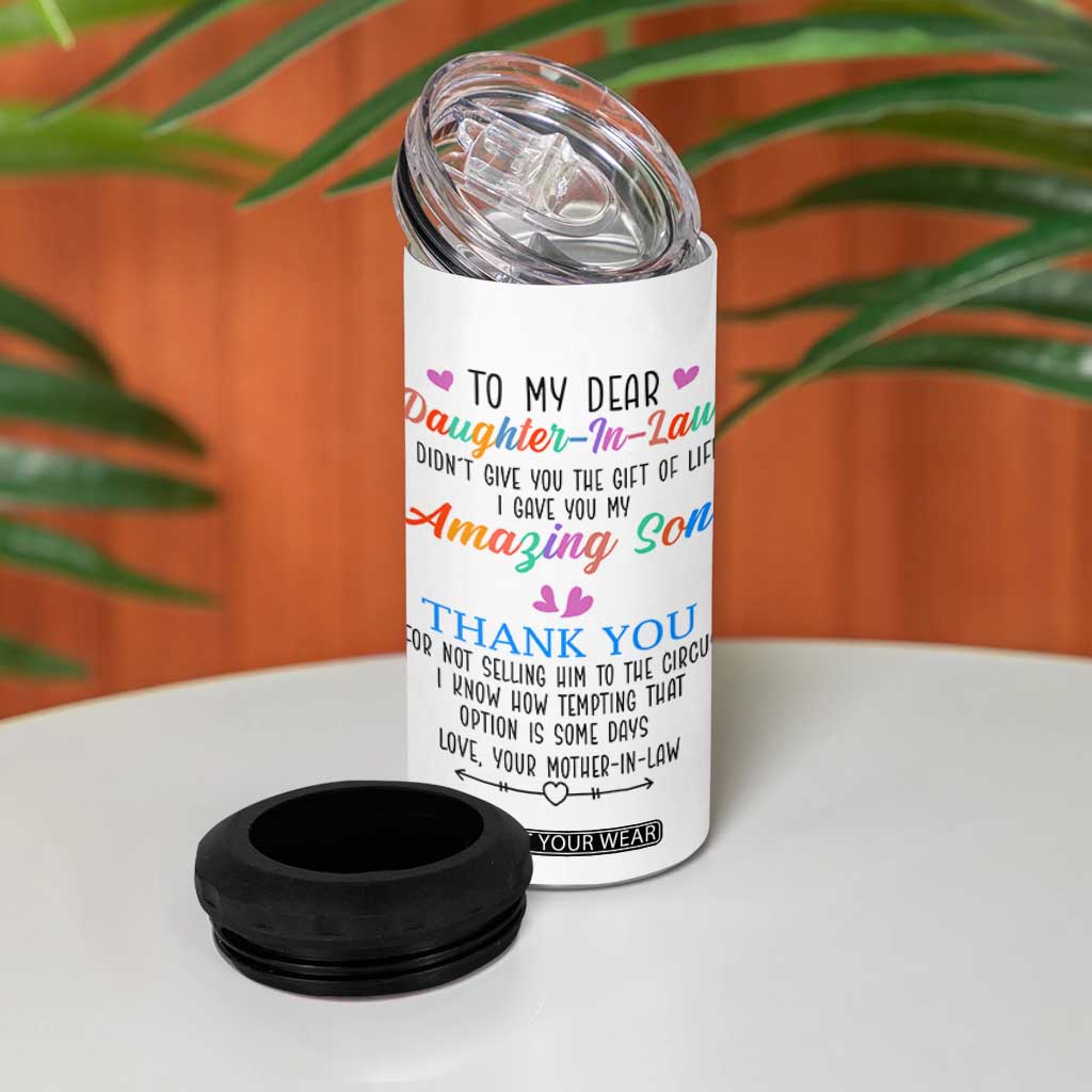 Gifts For Daughter In Law 4 in 1 Can Cooler Tumbler Funny Wedding Day Gift From Mother In Law TB10 Print Your Wear