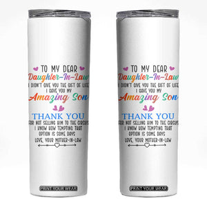 Gifts For Daughter In Law Skinny Tumbler Funny Wedding Day Gift From Mother In Law TB10 White Print Your Wear