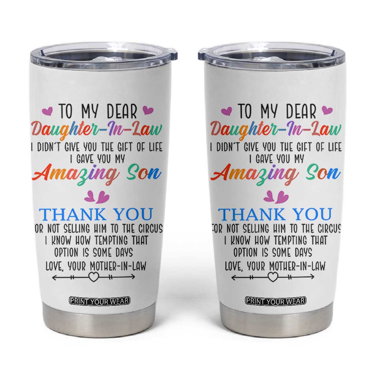Gifts For Daughter In Law Tumbler Cup Funny Wedding Day Gift From Mother In Law TB10 White Print Your Wear