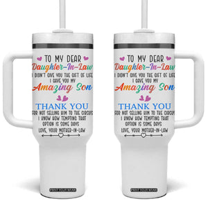 Gifts For Daughter In Law Tumbler With Handle Funny Wedding Day Gift From Mother In Law TB10 One Size: 40 oz White Print Your Wear