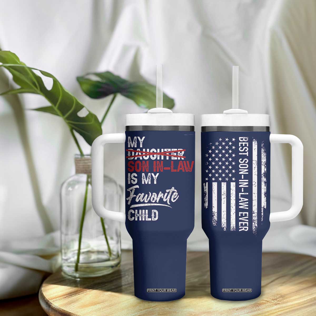 My Son In Law Is My Favorite Child Tumbler With Handle Funny Gift For Mother-in-Law Father-in-Law USA Flag TB10 Print Your Wear