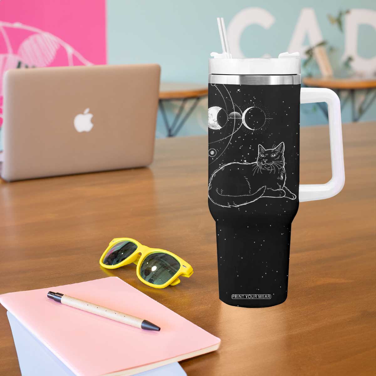 Black Cat Tumbler With Handle Cat Lover Gifts For Women Funny Goth Witch Gothic TB10 Print Your Wear