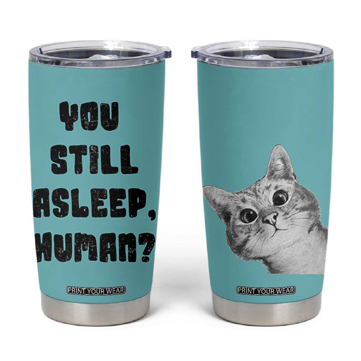 Cat Lover Gifts Tumbler Cup You Still Asleep Human TB10 Teal Print Your Wear