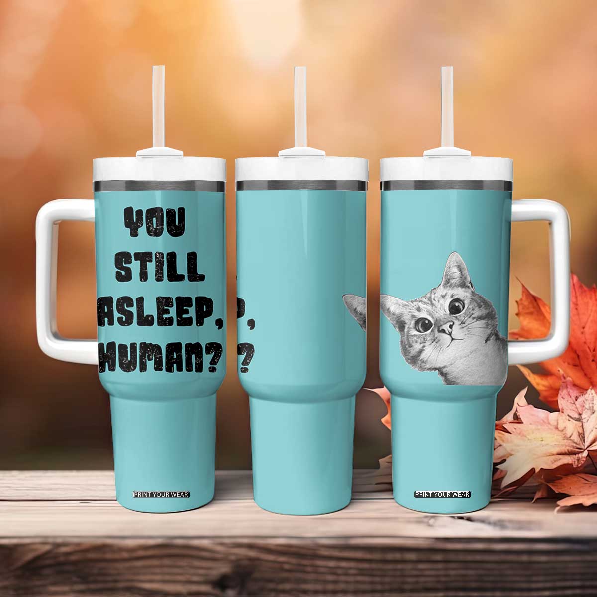 Cat Lover Gifts Tumbler With Handle You Still Asleep Human TB10 Print Your Wear