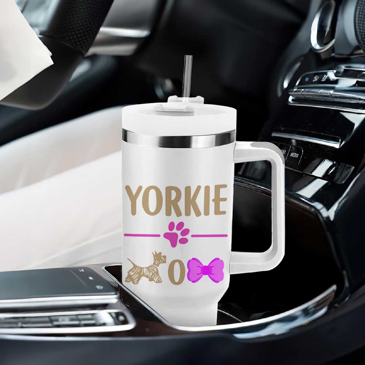 Yorkie Mom Tumbler With Handle Yorkshire Terrier Gifts For Dog Mom Fur Mama Presents TB10 Print Your Wear
