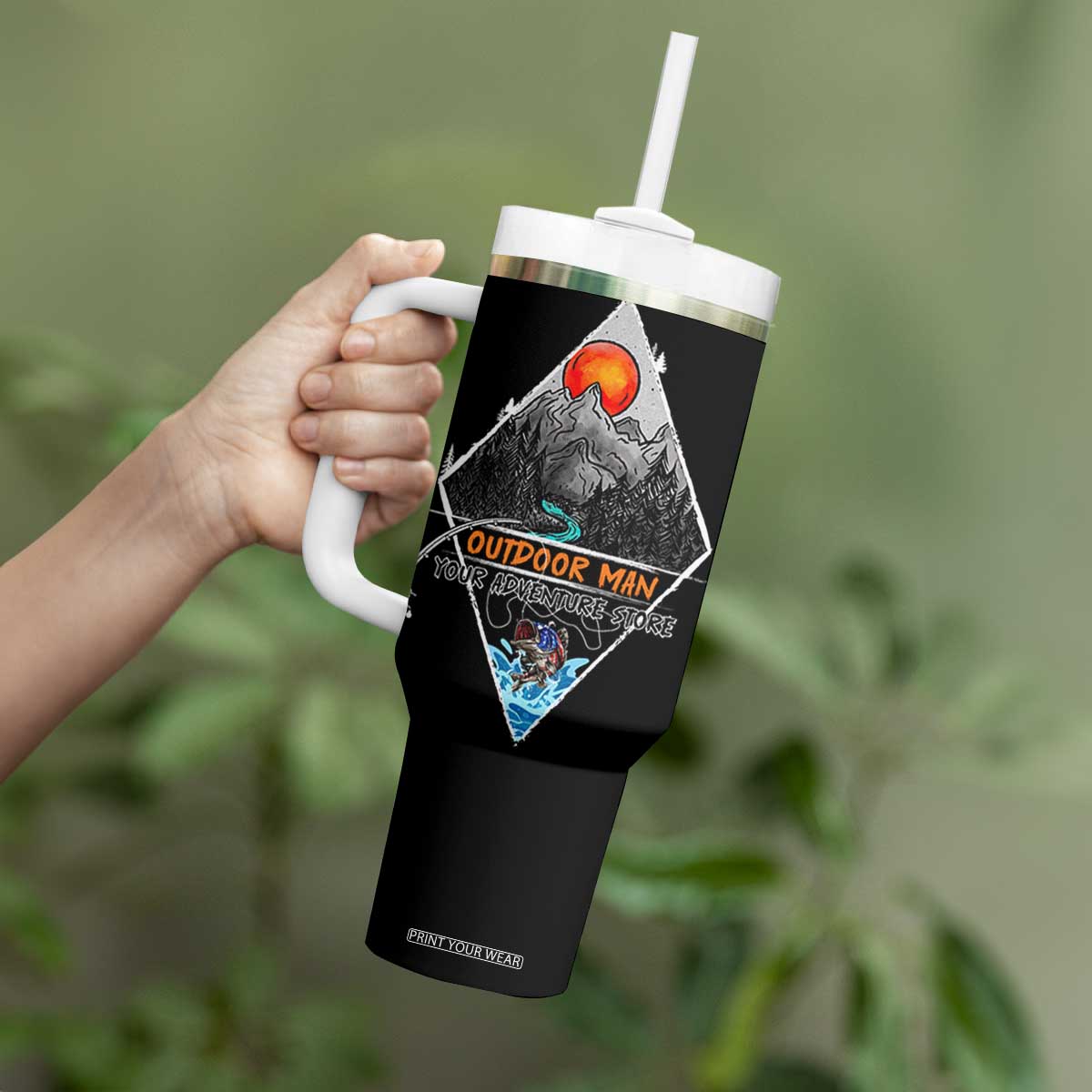 Outdoor Man Tumbler With Handle Fishing Camping Mountain Nature Hiking Camp Lover Gift TB10 Print Your Wear