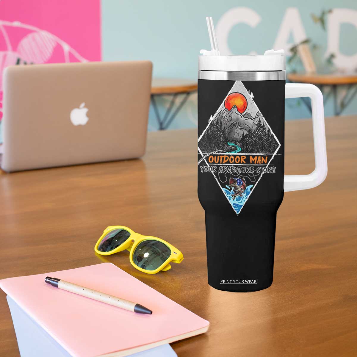 Outdoor Man Tumbler With Handle Fishing Camping Mountain Nature Hiking Camp Lover Gift TB10 Print Your Wear