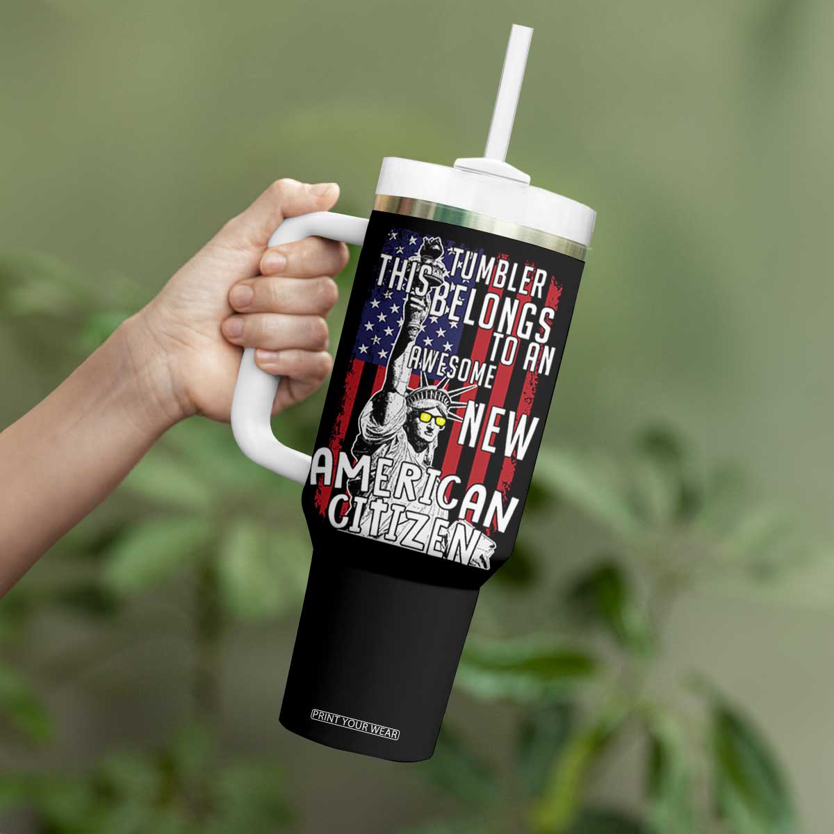 New American Citizen Gift Tumbler With Handle Funny US Citizenship Congratulations Presents TB10 Print Your Wear