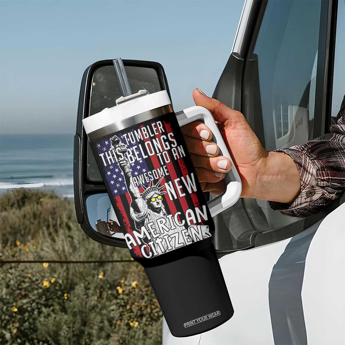 New American Citizen Gift Tumbler With Handle Funny US Citizenship Congratulations Presents TB10 Print Your Wear