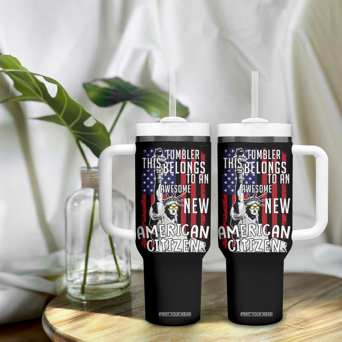 New American Citizen Gift Tumbler With Handle Funny US Citizenship Congratulations Presents TB10 Print Your Wear