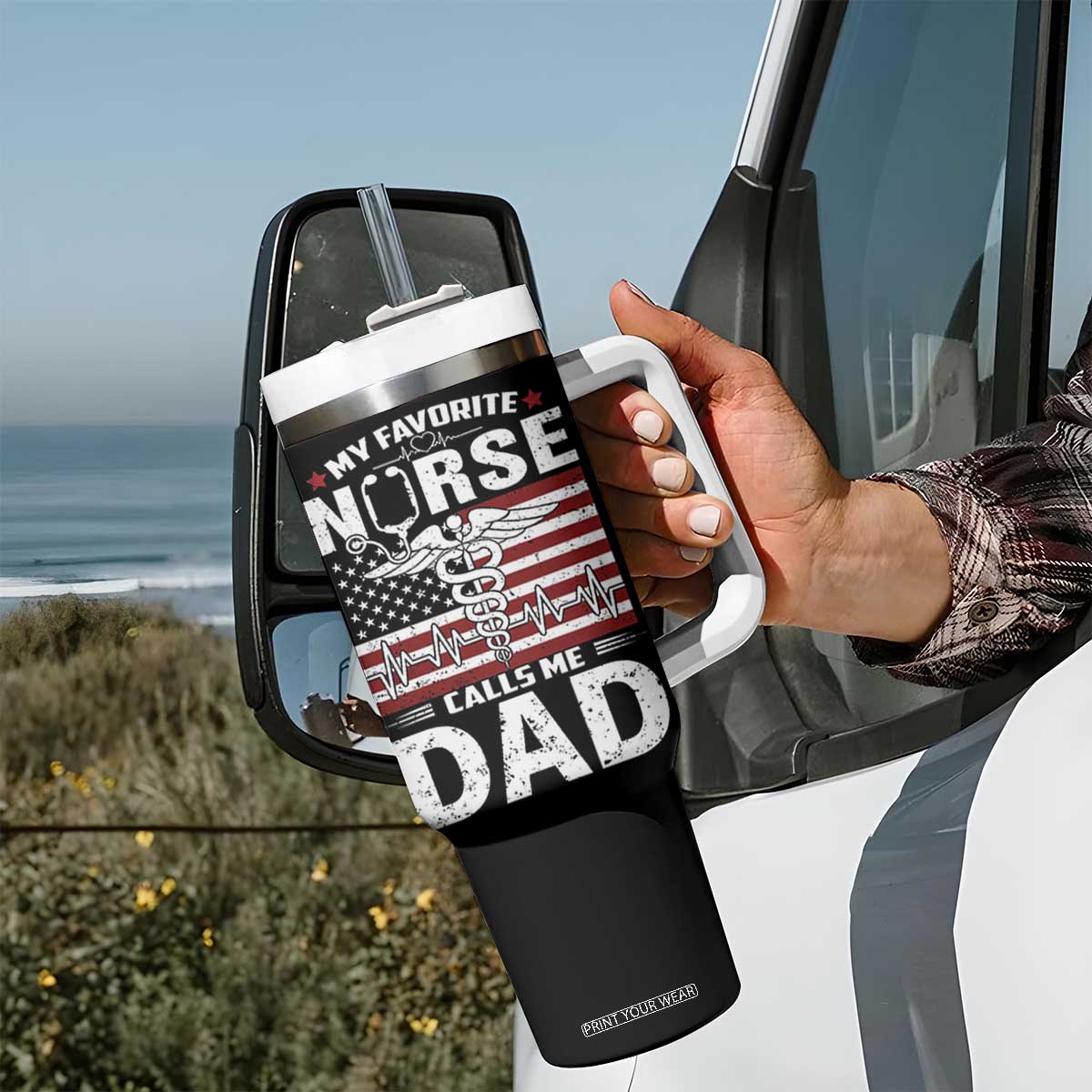 Nurse Dad Tumbler With Handle My Favorite Nurse Calls Me Dad Fathers Day Gift US Flag TB10 Print Your Wear