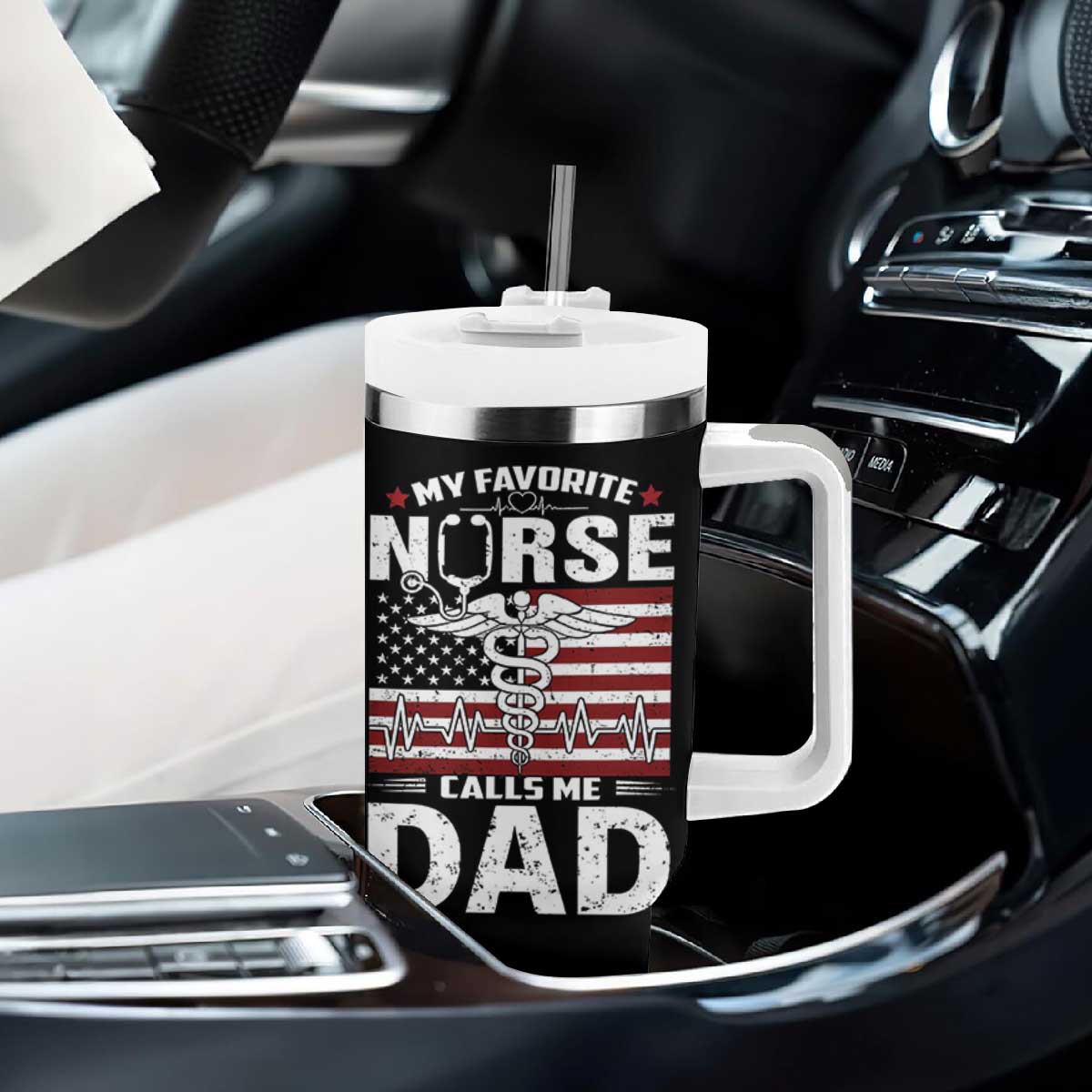 Nurse Dad Tumbler With Handle My Favorite Nurse Calls Me Dad Fathers Day Gift US Flag TB10 Print Your Wear